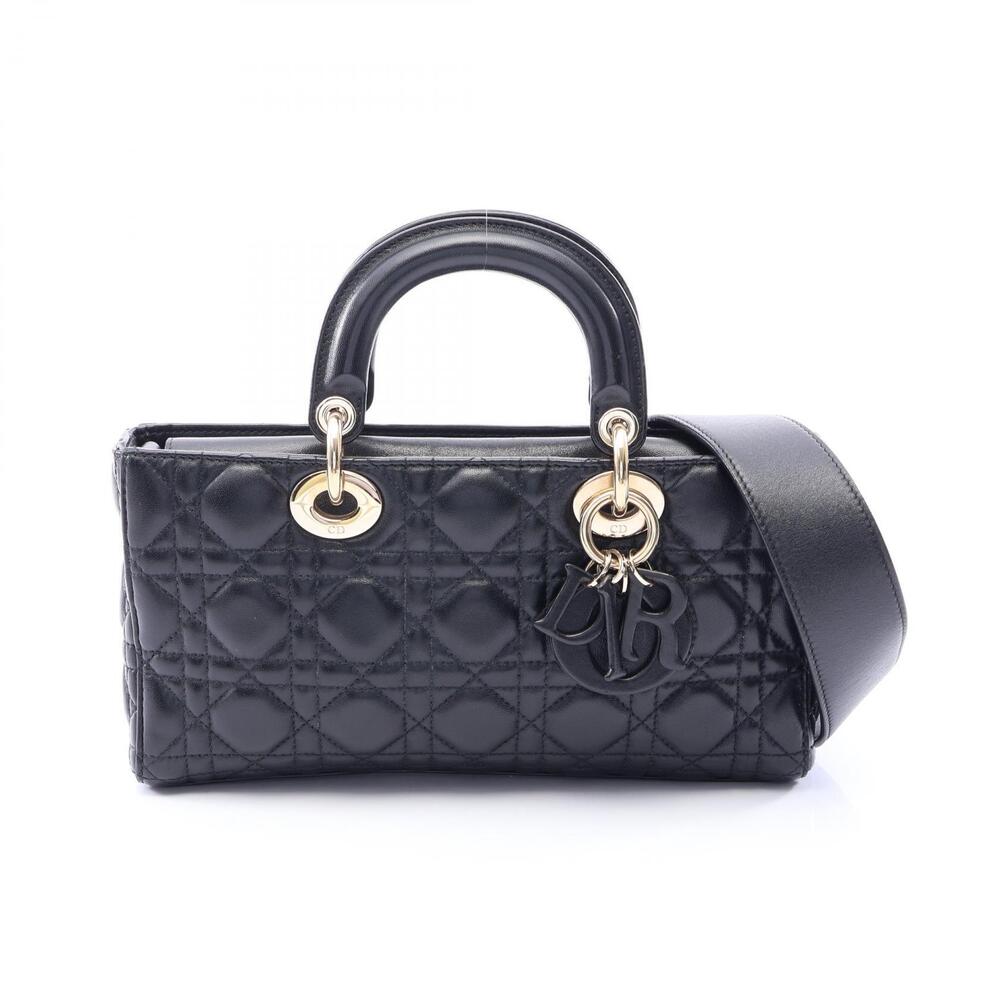 Christian Dior Lady Joy Cannage Handbag Leather Black